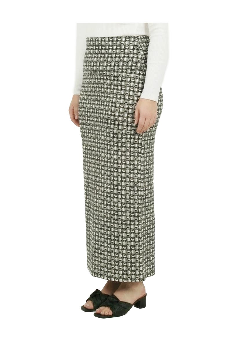 24seven Comfort Apparel Curvy Essential Geometric Print Foldover Waist Maxi Skirt, Alternate, color, Black Multi