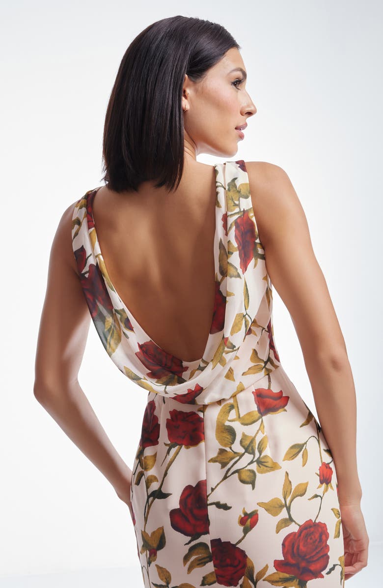 Dress the Population Cherilyn Floral Open Back Mermaid Gown, Alternate, color, Cream Multi