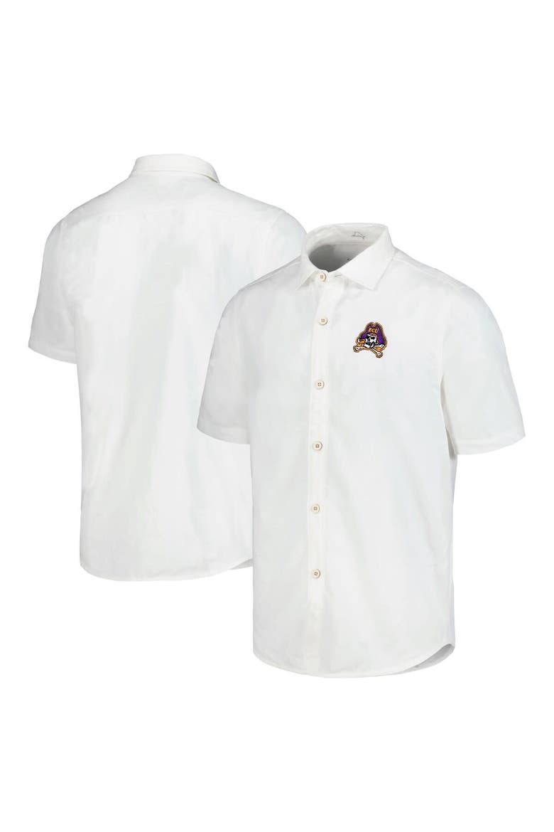 Men's Tommy Bahama White ECU Pirates Coconut Point Palm Vista IslandZone Camp Button-Up Shirt, Main, color, White