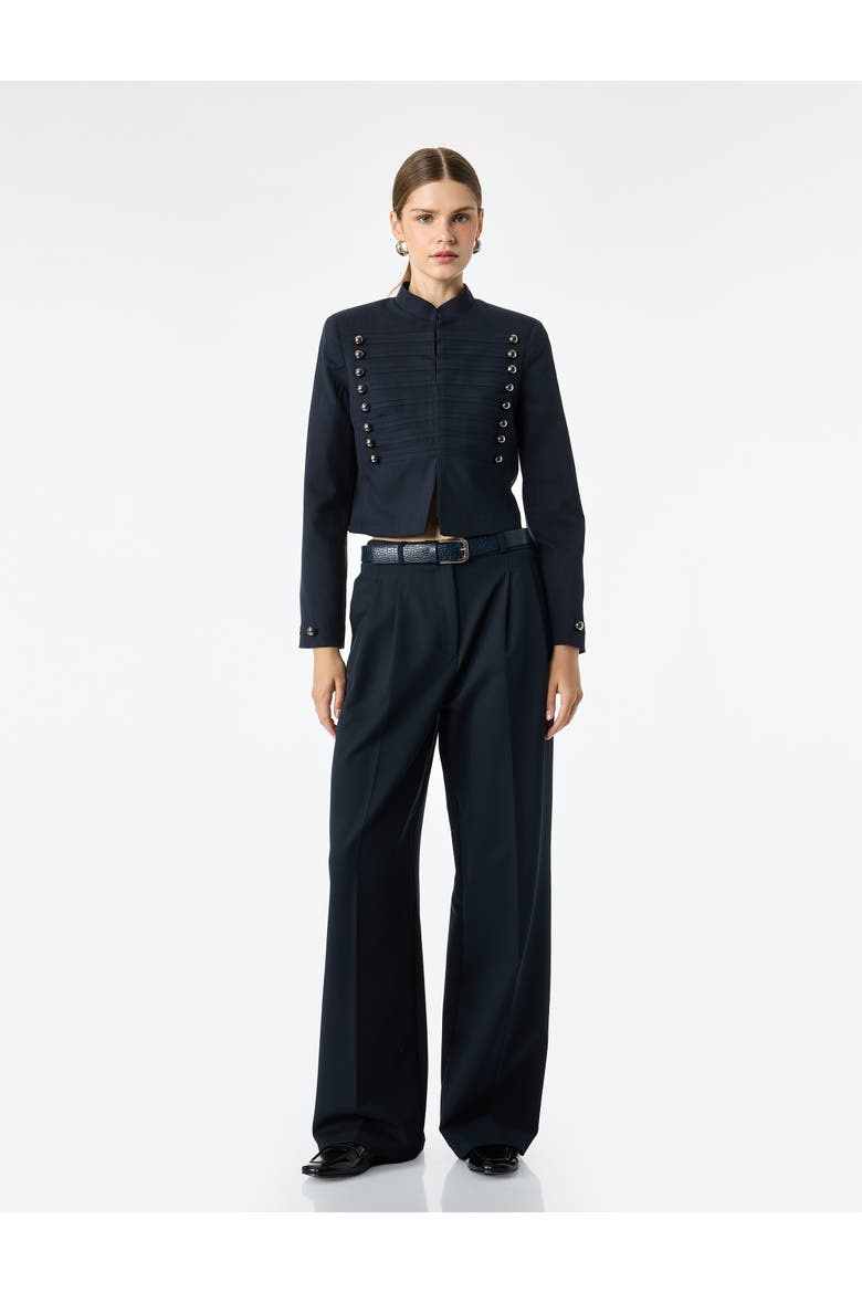 Manadarin Collar Long Sleeve Napoleon Jacket with Button Detail, Main, color, NAVY