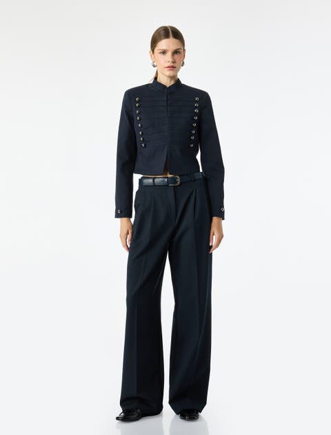 Manadarin Collar Long Sleeve Napoleon Jacket with Button Detail