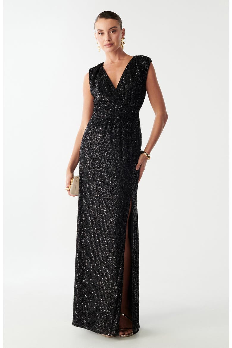 Cottier Maxi Dress, Main, color, Black Sequin