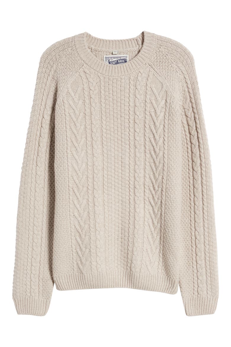 Heavyweight Wool Cable Fisherman Sweater, Alternate, color, OATMEAL