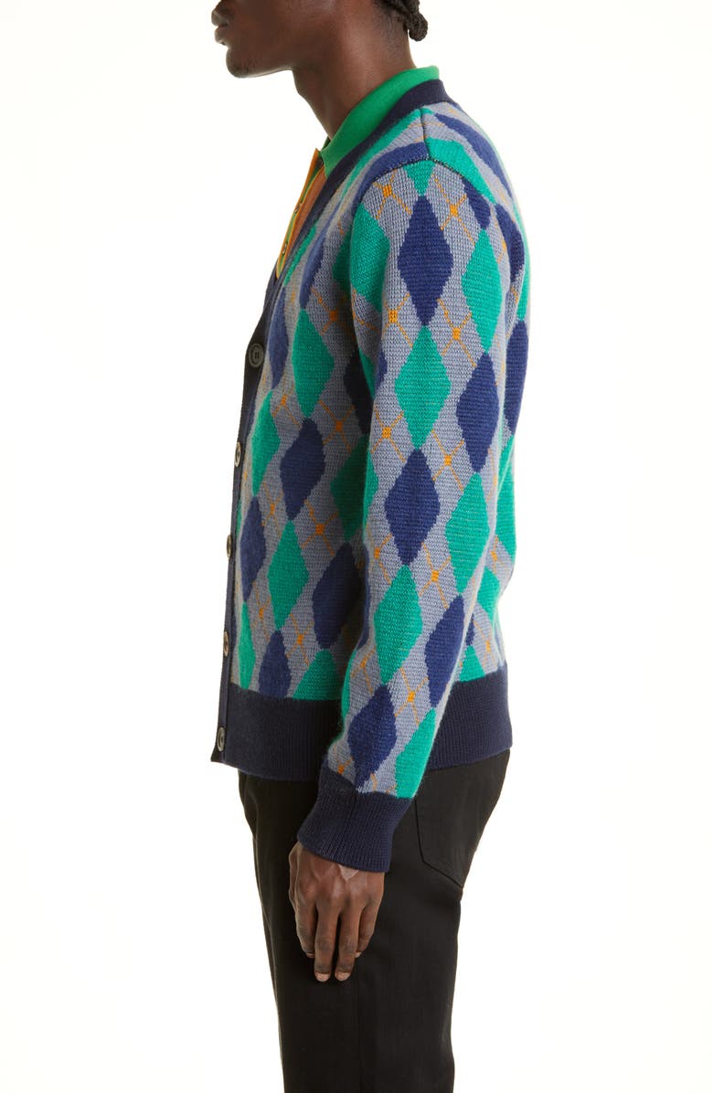 Wales Bonner Dub Argyle V-Neck Wool Cardigan, Alternate, color, 