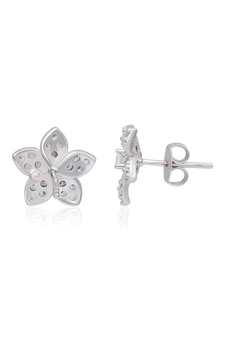 Pavé Cubic Zirconia Flower Stud Earrings, Alternate, color, WHITE