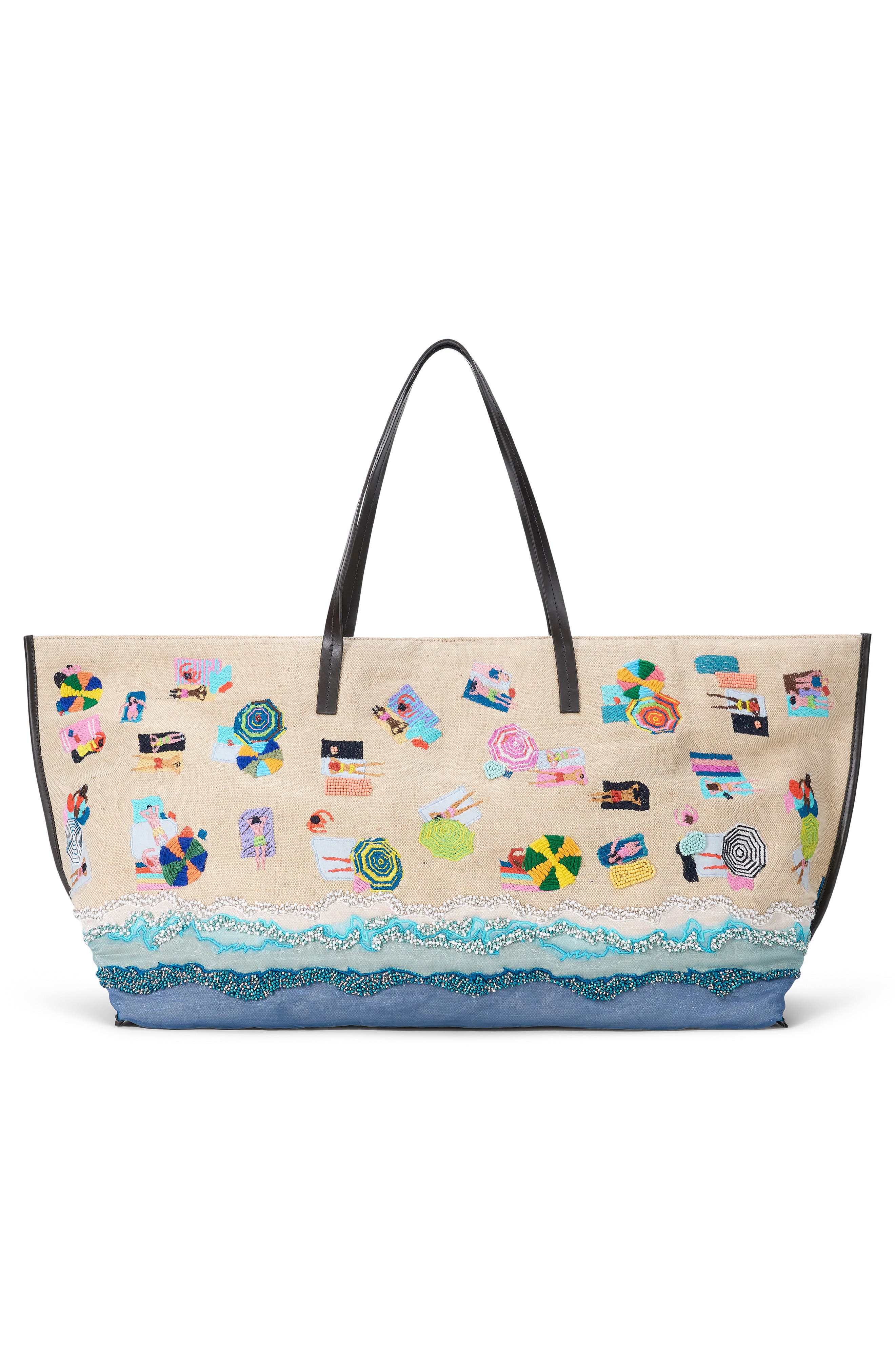 STAUD Large Christos Beaded & Embroidered Jute Tote, Alternate, color, Beach Day