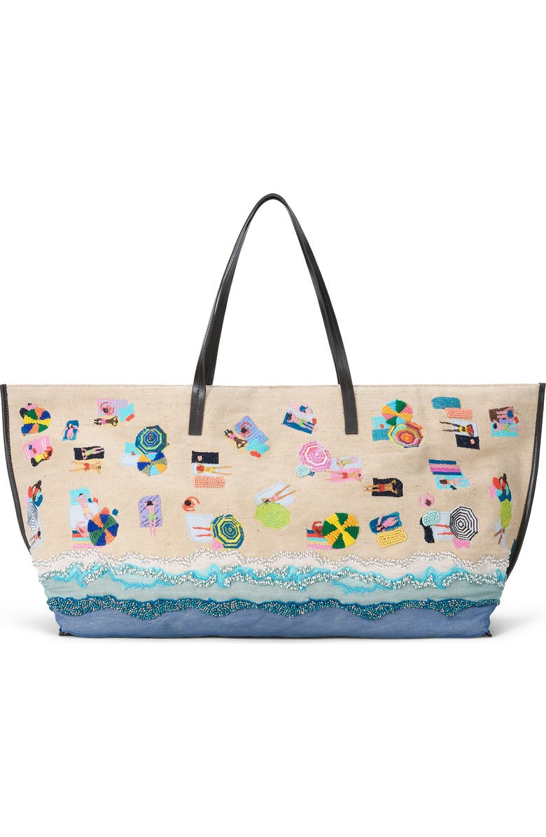 STAUD Large Christos Beaded & Embroidered Jute Tote, Alternate, color, Beach Day