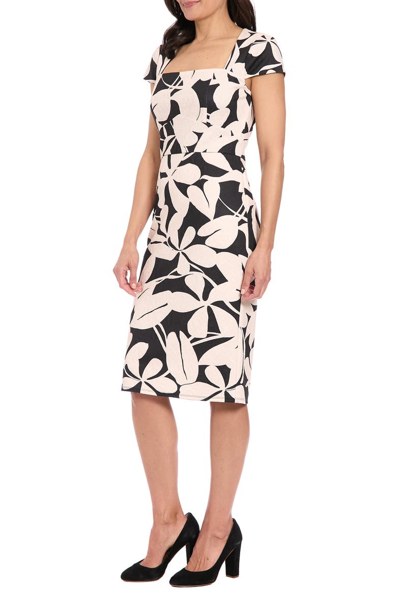London Times Square Neck Cap Sleeve Sheath Dress, Alternate, color, Black/ Cream