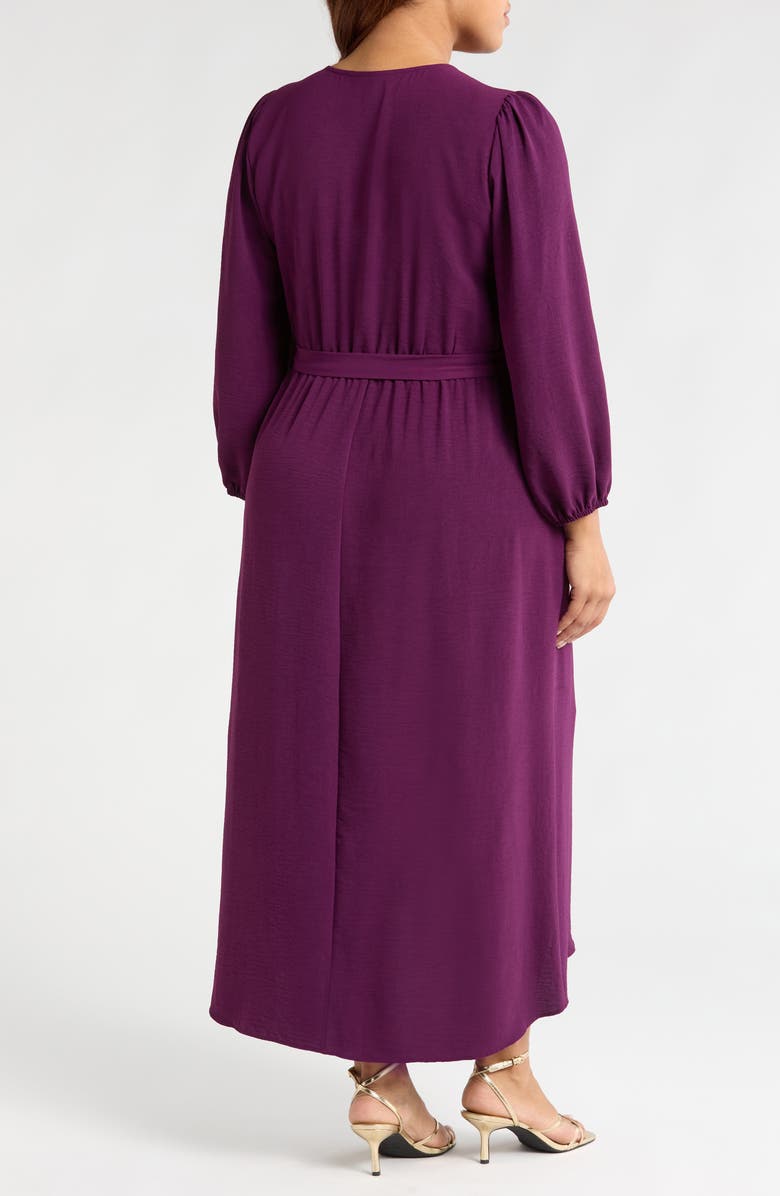 Connected Apparel Tie Waist Long Sleeve Wrap Dress, Alternate, color, Plum