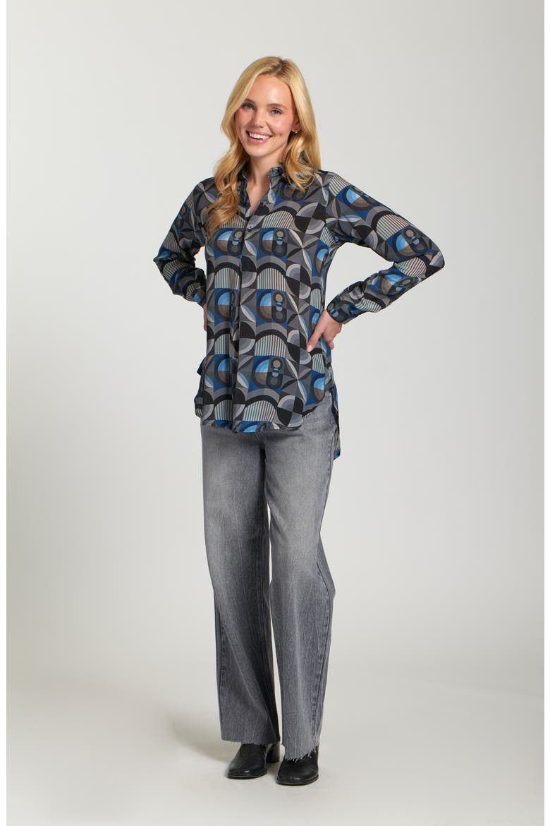 Ikat Print Tunic Top, Alternate, color, GREY/ MOCHA MULTI