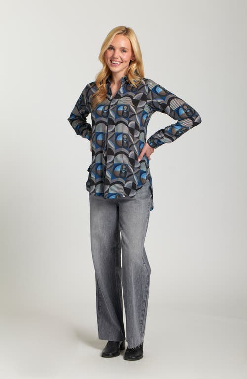 Apny Ikat Print Tunic Top In Blue