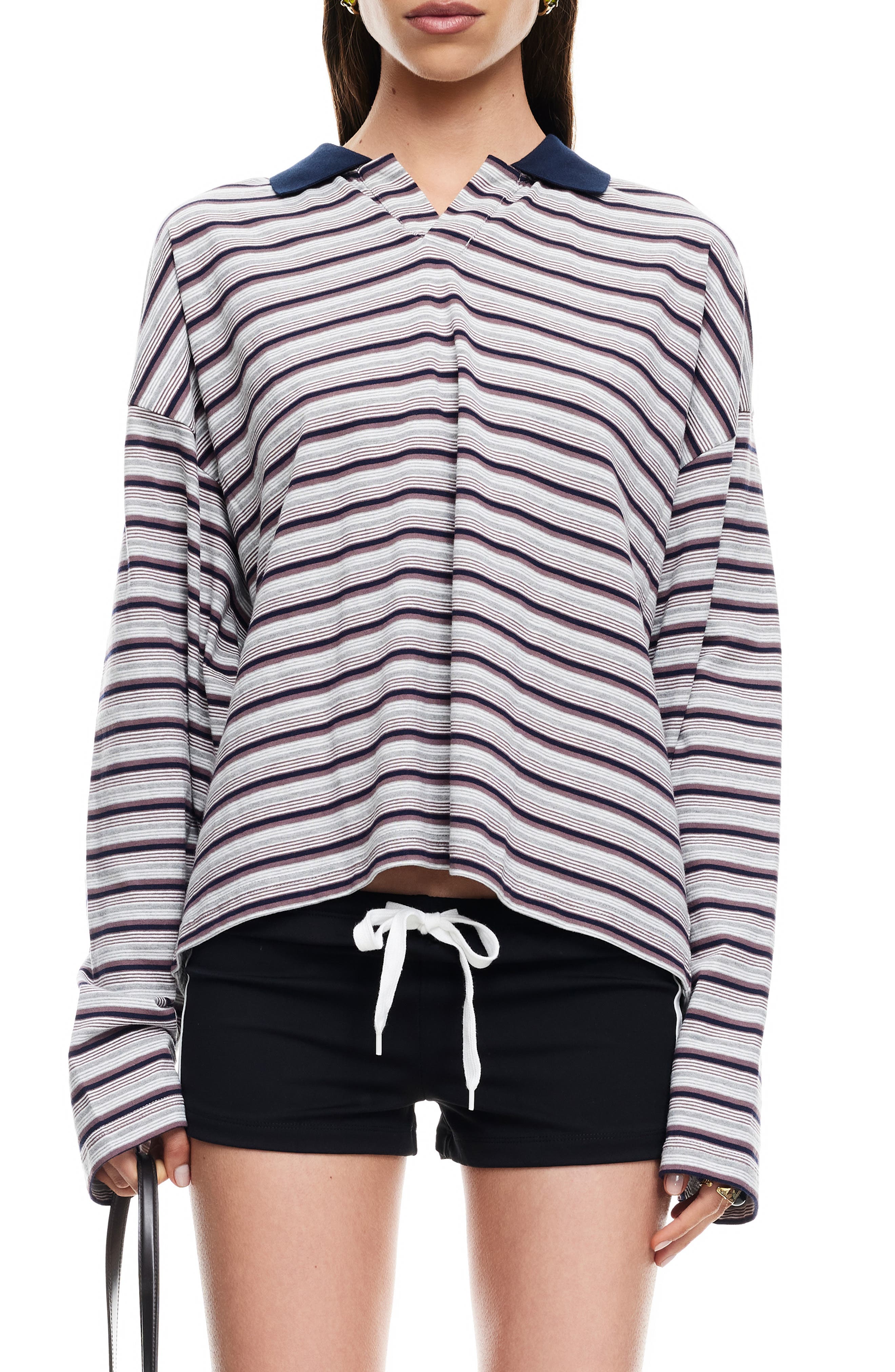 LIONESS Rebels Stripe Long Sleeve Oversize Polo