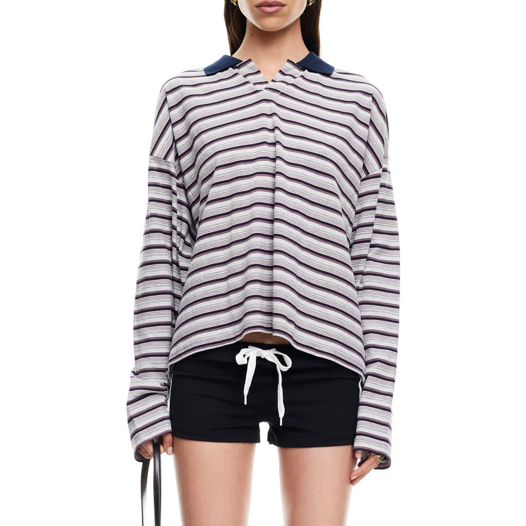 Lioness Rebels Stripe Long Sleeve Oversize Polo In Multi