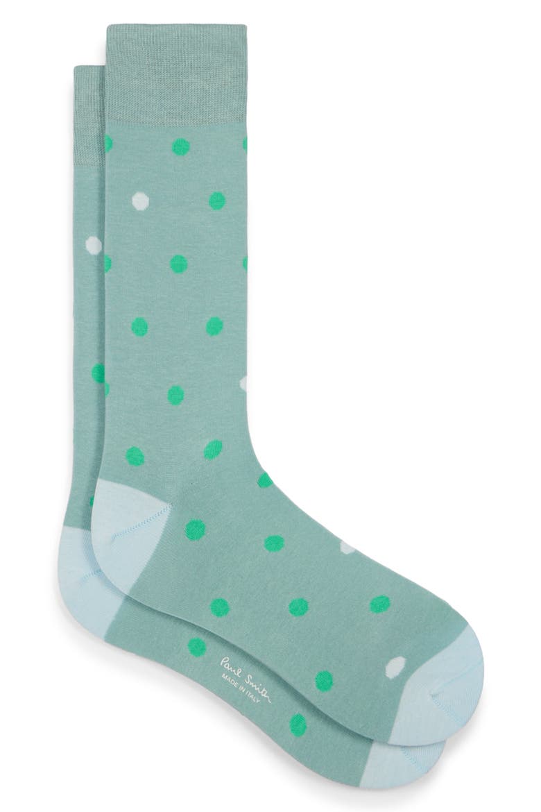 Orlando Polka Dot Dress Socks, Main, color, LIGHT GREYISH GREEN