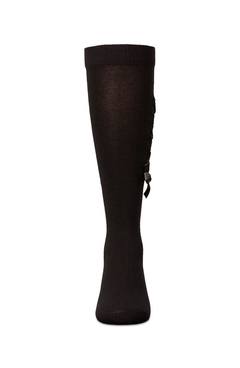 MeMoi Weaved Velvet Bow Knee High Socks, Alternate, color, Black
