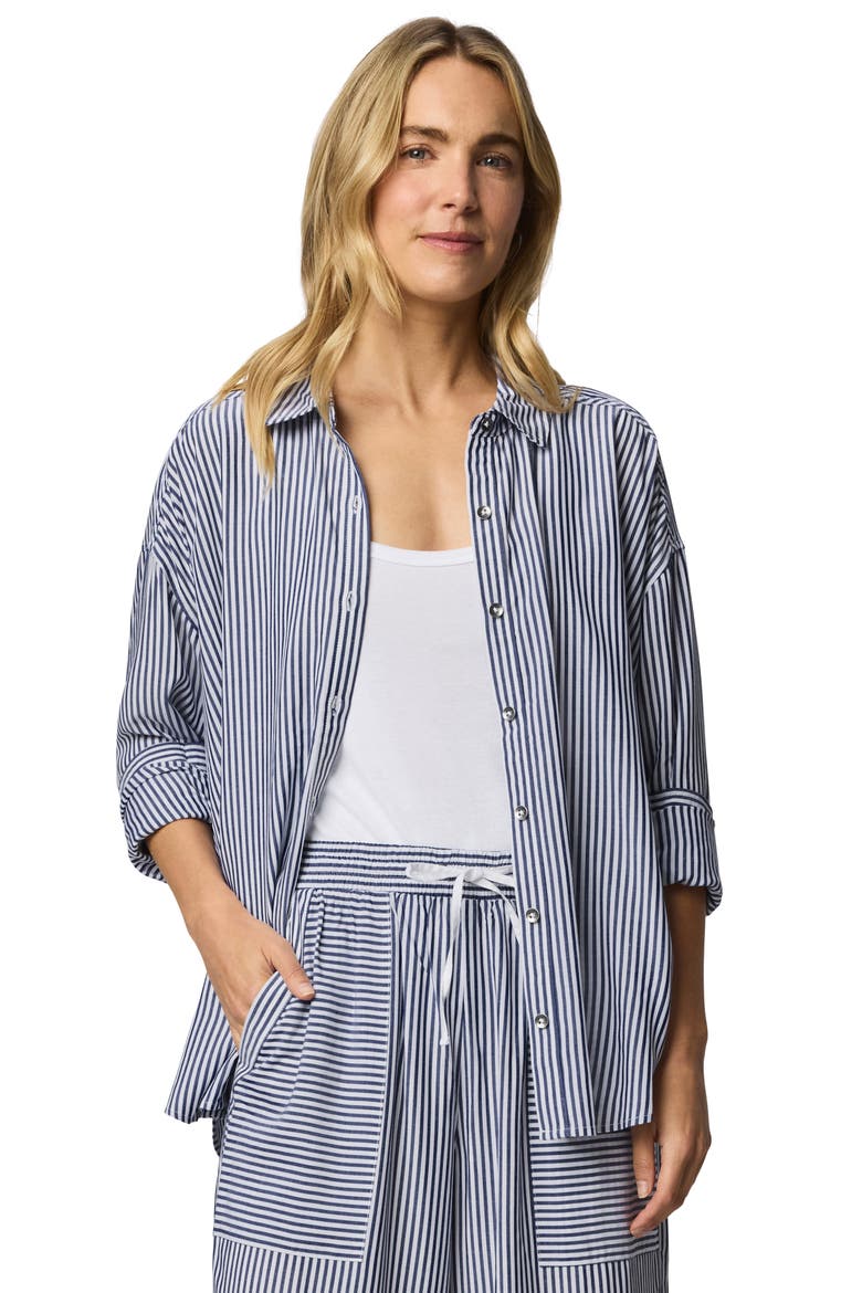 Ella Stripe Button-Up Shirt, Alternate, color, NAVY BLUE/ WHITE