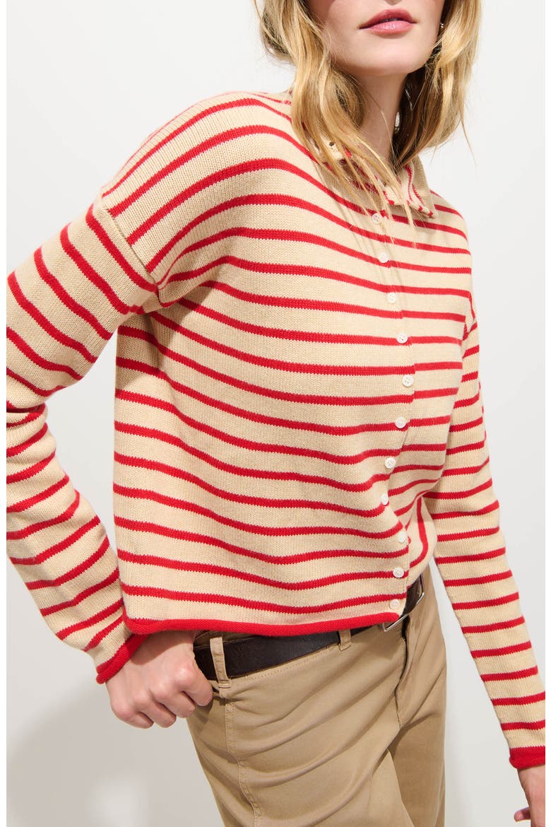 Taylor Mariner Stripe Cardigan, Alternate, color, LATTE/ BRIGHT FLAME