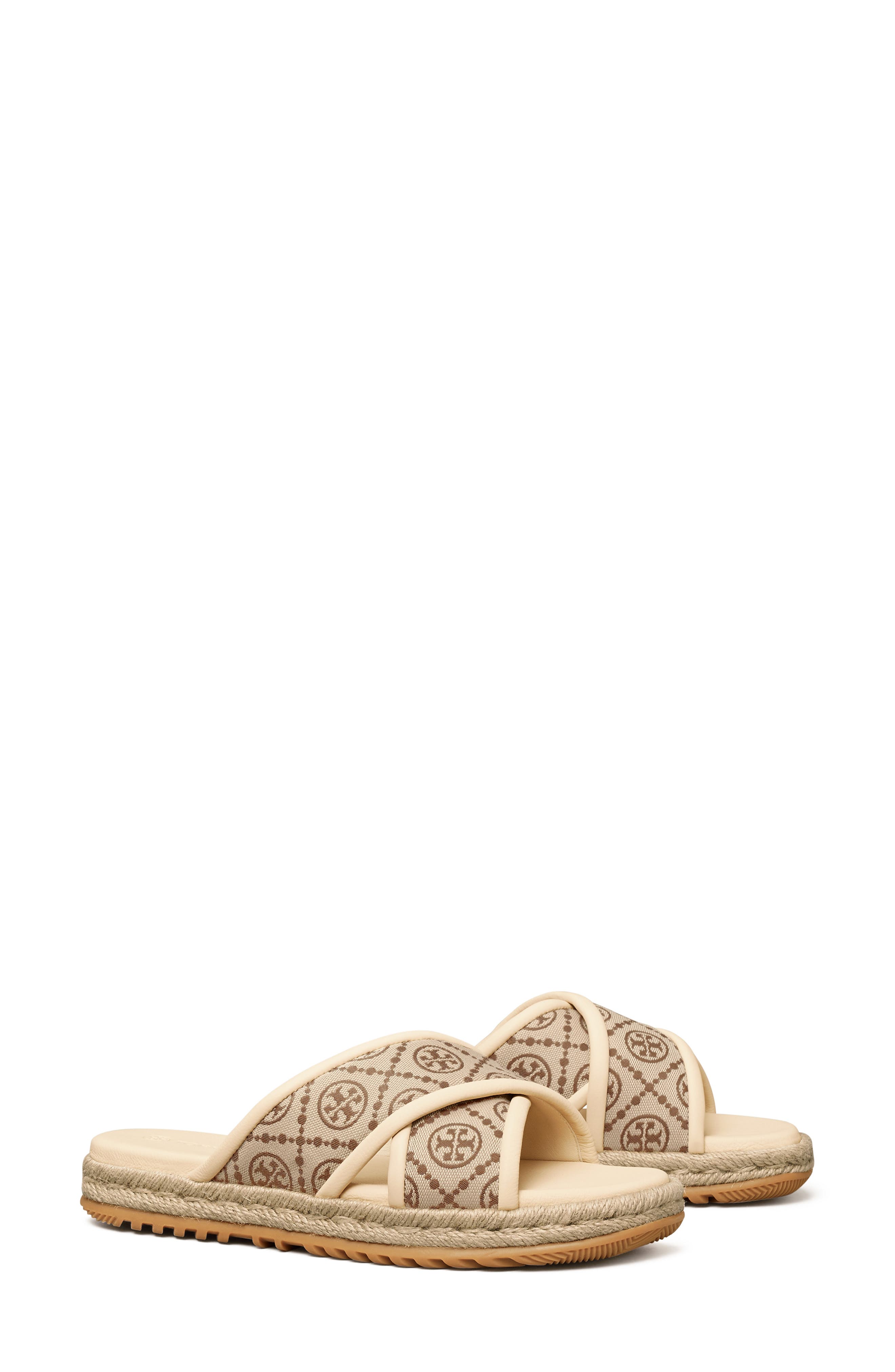 Tory Burch T Monogram Cross Espadrille Slide Sandal, Main, color, 
