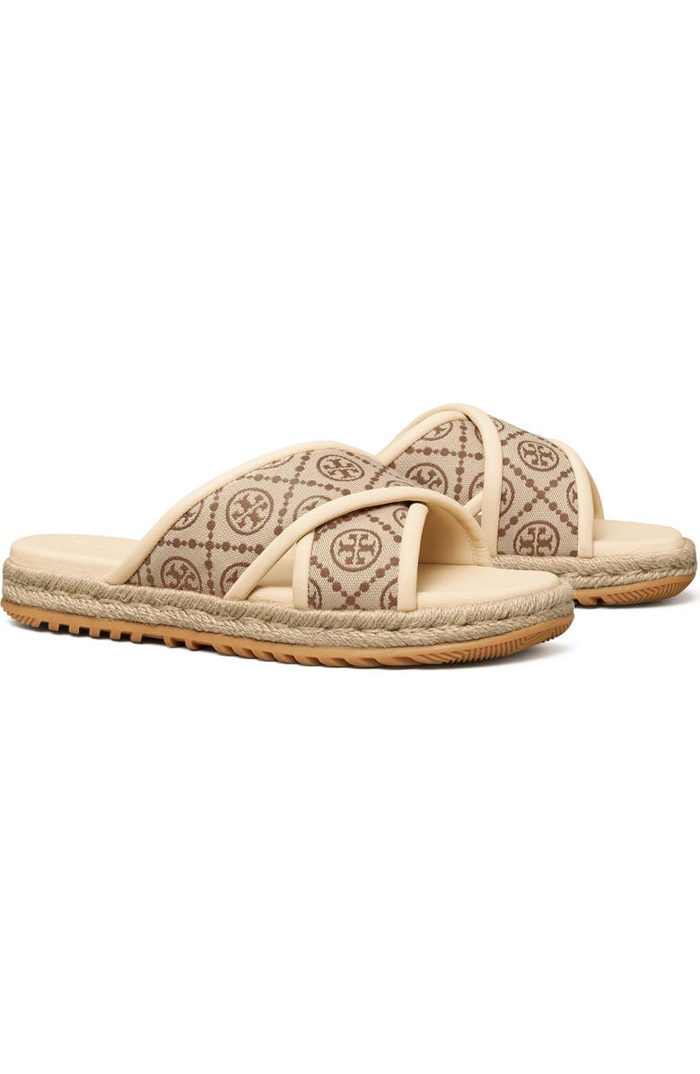 Tory Burch T Monogram Cross Espadrille Slide Sandal, Main, color,