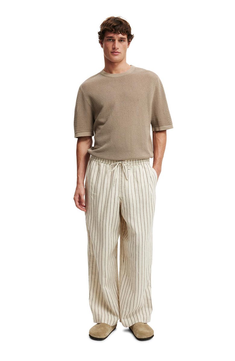 Cotton On Men's Super Baggy Linen Pant, Alternate, color, Oatmeal  Brown Stripe