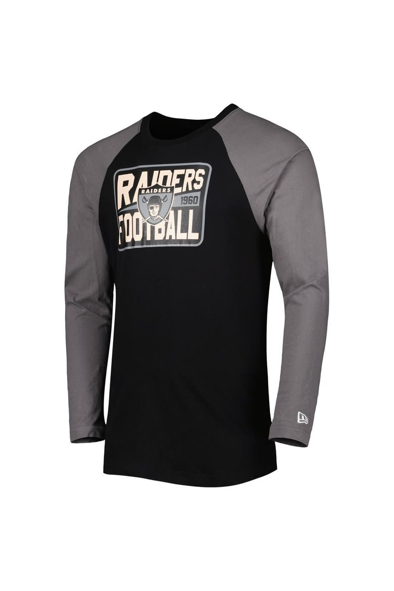 Men's New Era Black Las Vegas Raiders Throwback Raglan Long Sleeve T-Shirt, Alternate, color, Black