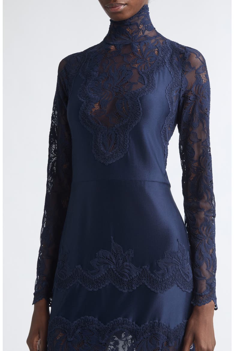 Long Sleeve Lace & Jersey Turtleneck Dress, Alternate, color, DEEP NAVY