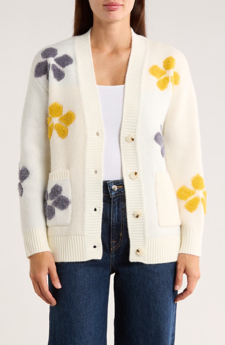 NVLT Oversize Jacquard Flower Cardigan, Main, color, 