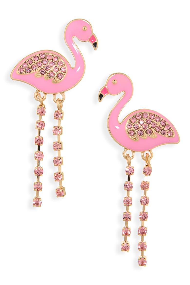 Flamingo Drop Earrings, Main, color, PINK MULTI- GOLD