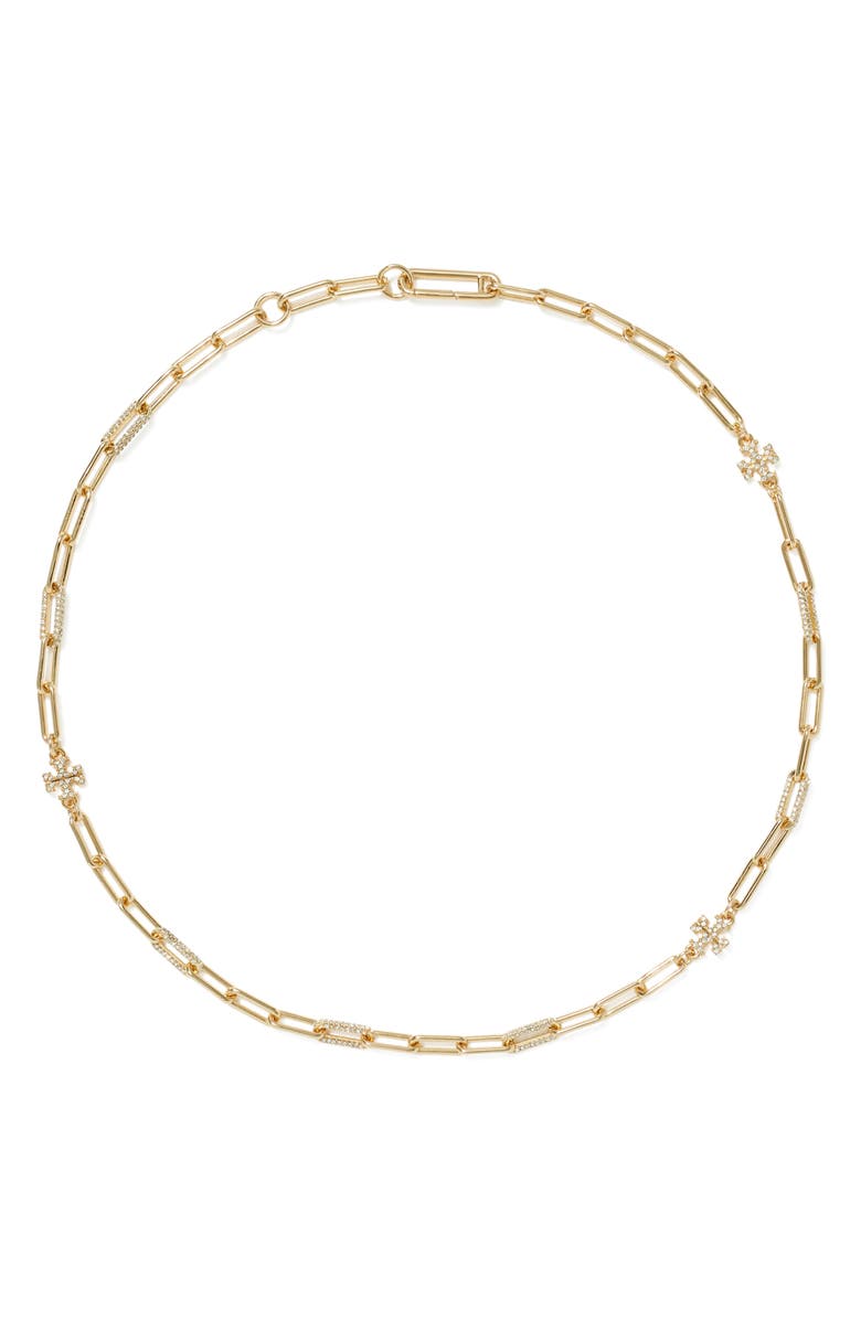 Tory Burch Icon Pavé Chain Necklace, Main, color, 