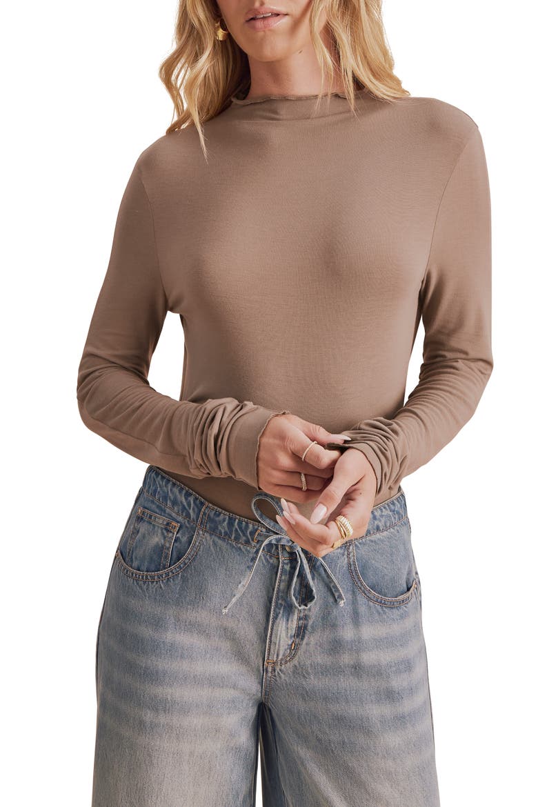 Bamboo Long Sleeve Mock Neck Top, Main, color, TAUPE