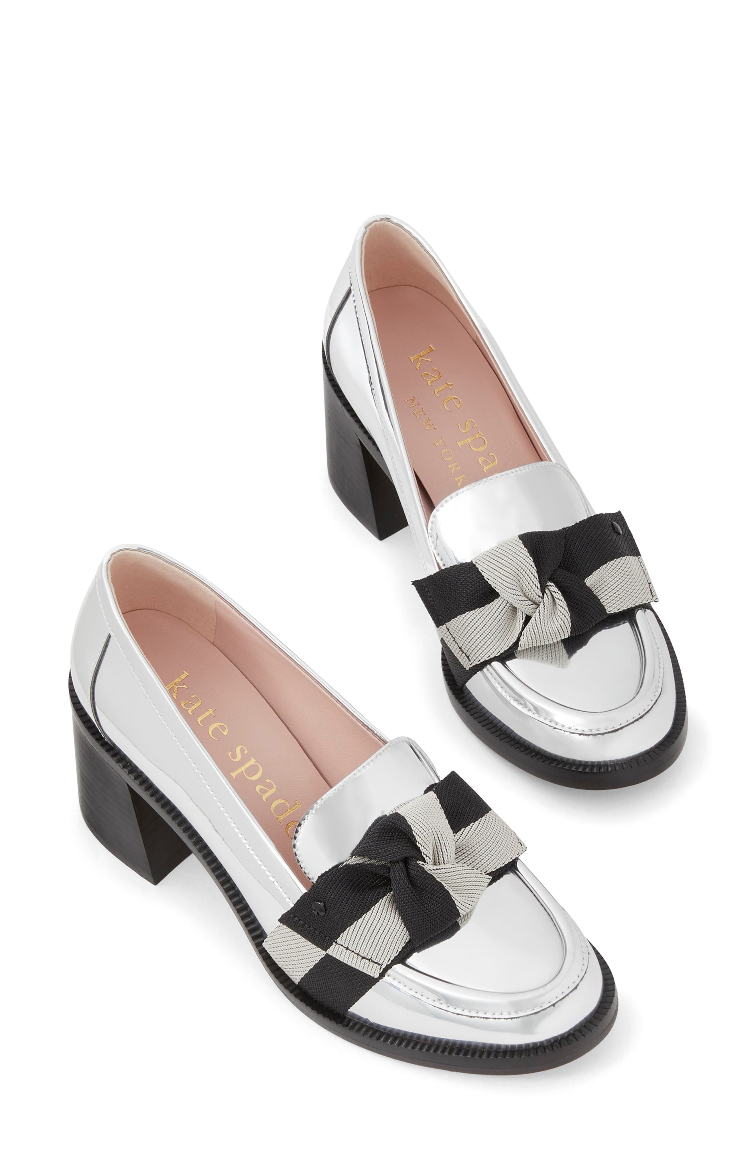 Kate Spade New York leandra block heel loafer, Alternate, color, Silver
