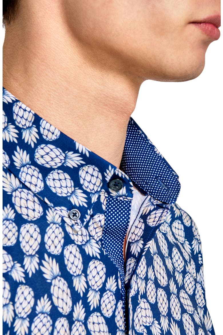Slim Fit 4-Way Stretch Short Sleeve Button-Up Shirt, Alternate, color, NAVY