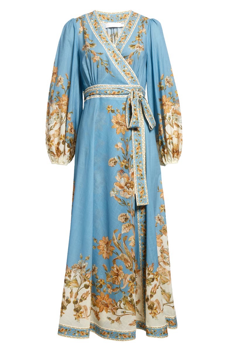 Zimmermann Floral Print Long Sleeve Cotton Chintz Wrap Dress, Alternate, color, 