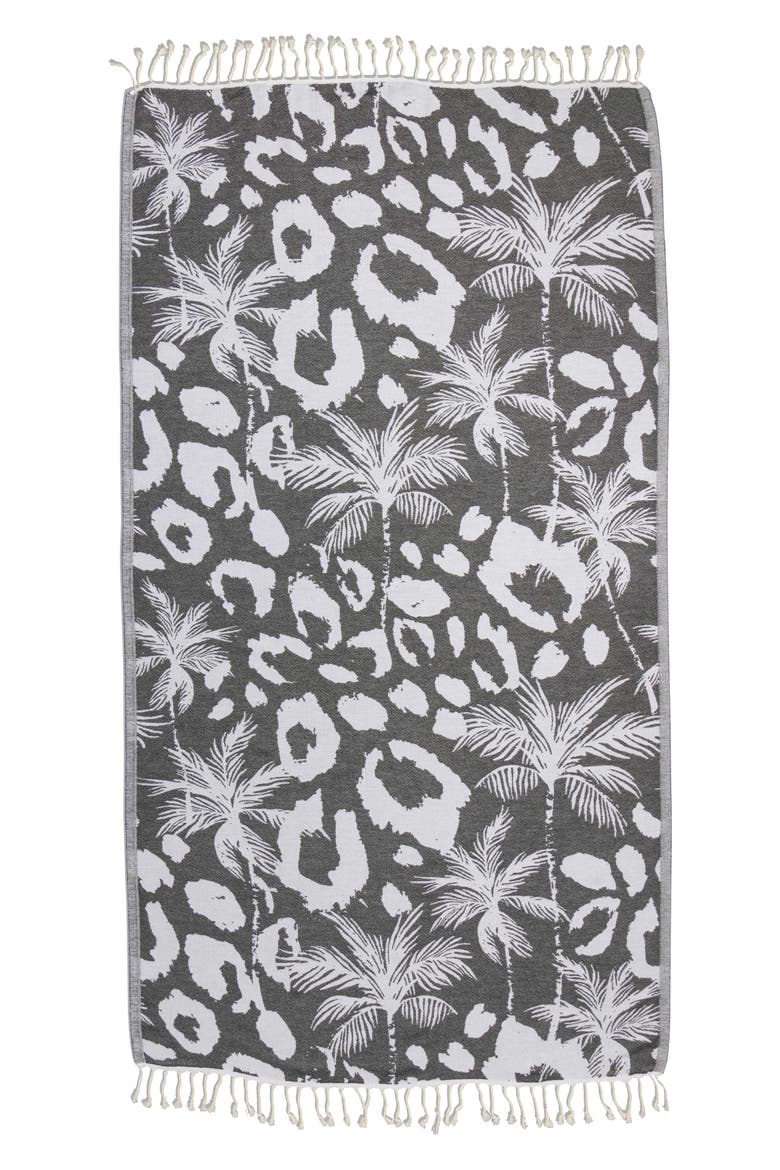 Leopard Palm Organic Turkish Towel, Main, color, Black