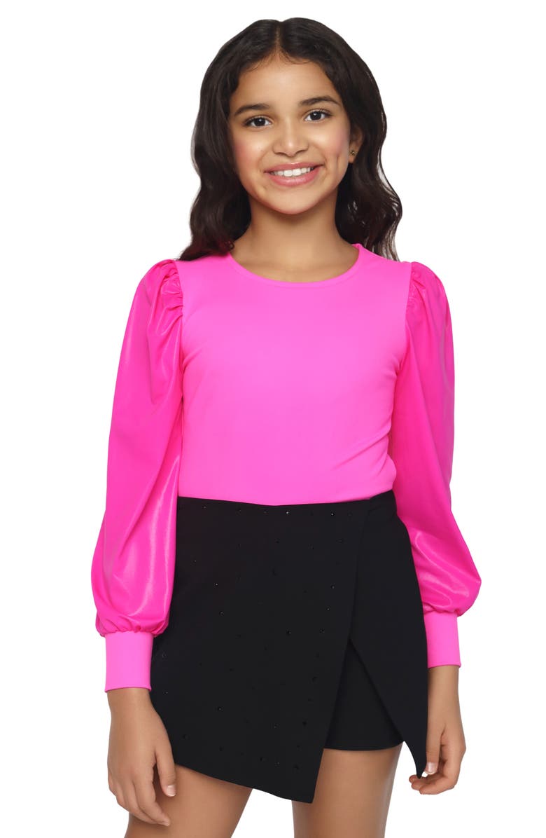 MIA New York Kids' Metallic Long Sleeve Mixed Media Top, Alternate, color, 