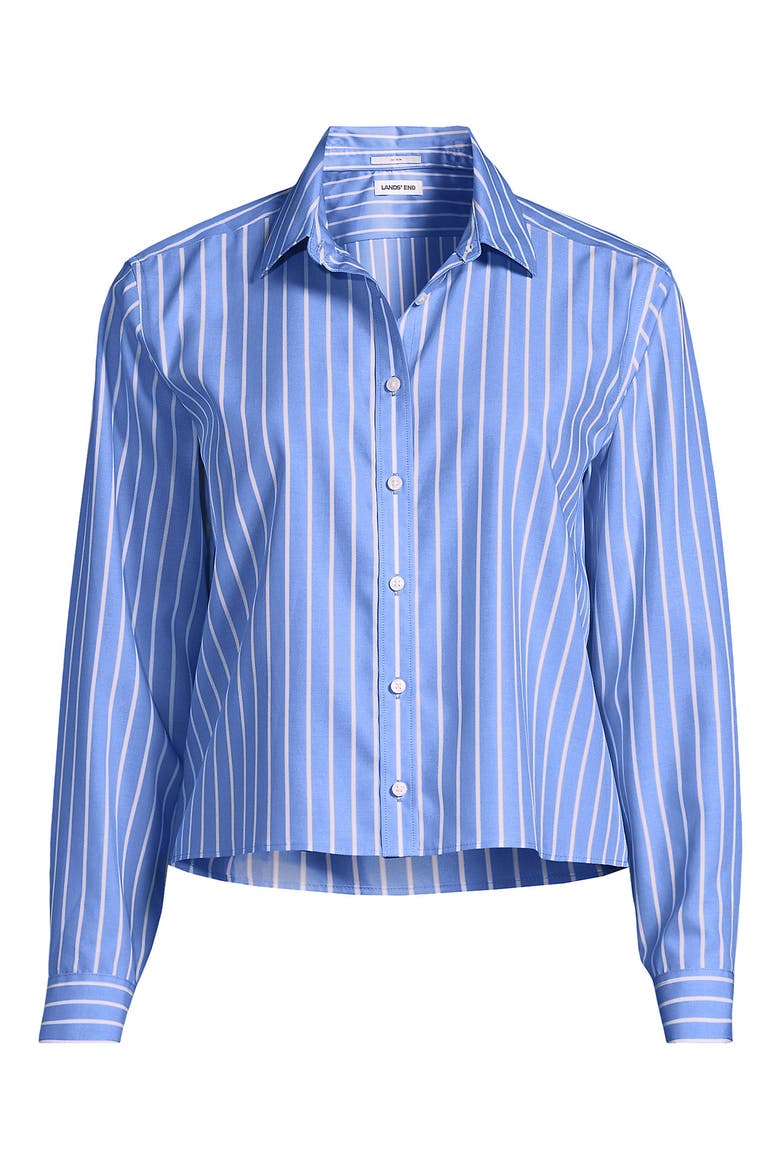 Plus Size No Iron Boxy Cropped Shirt, Alternate, color, Blue/Sunset Coral Stripe