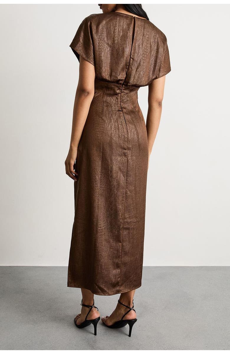 Warehouse Leather Look Twist Front Midi Dress, Alternate, color, Chocolate