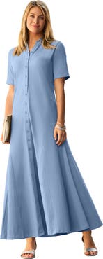 Jessica London Stretch Cotton Button Front Maxi Dress