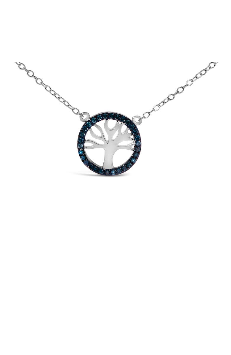 Haus of Brilliance Silver 1/6 Cttw Blue Diamond Tree of Life and Circle Pendant Necklace, Alternate, color, White