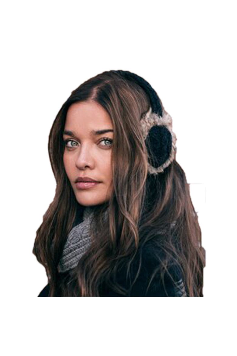 Cable Knit Adjustable Earmuffs With Faux Fur, Alternate, color, Navy