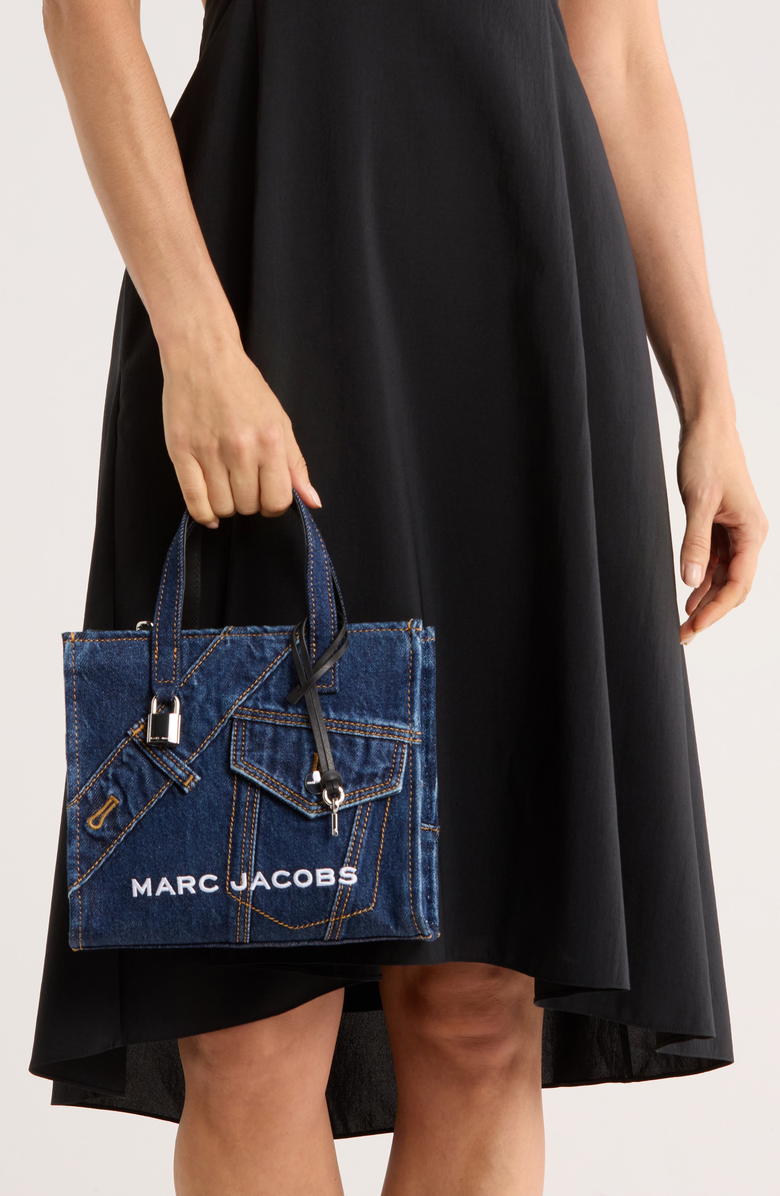 Marc Jacobs Mini Pieced Denim Bold Grind Satchel, Alternate, color, Denim