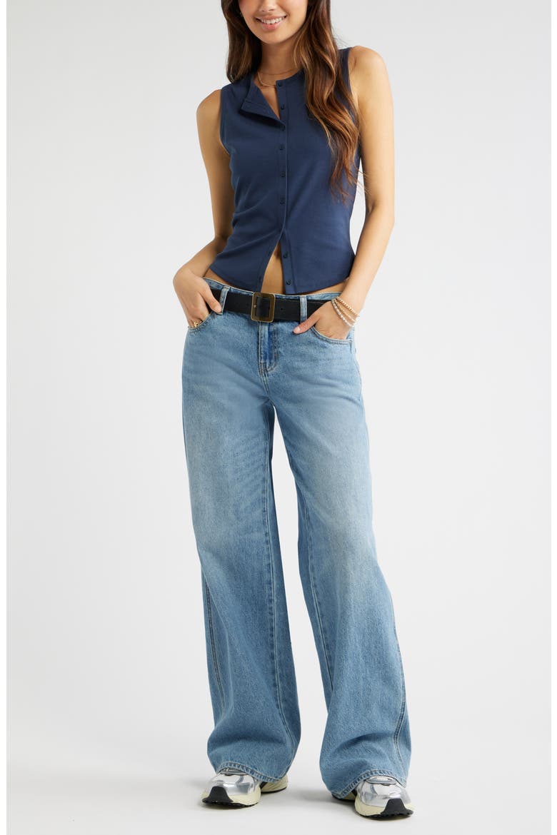 Cotton Blend Button-Up Tank, Alternate, color, NAVY INDIGO