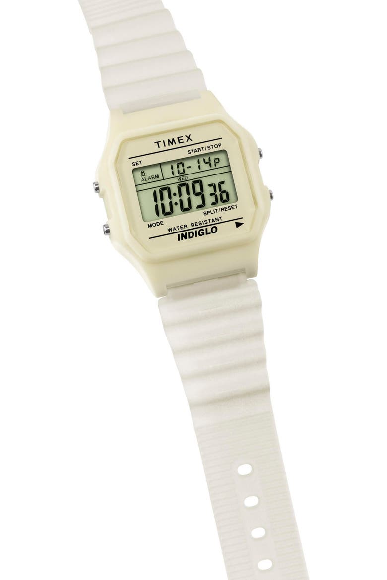 T80 Digital Glow in the Dark Resin Strap Watch, 34mm, Alternate, color, OFF WHITE
