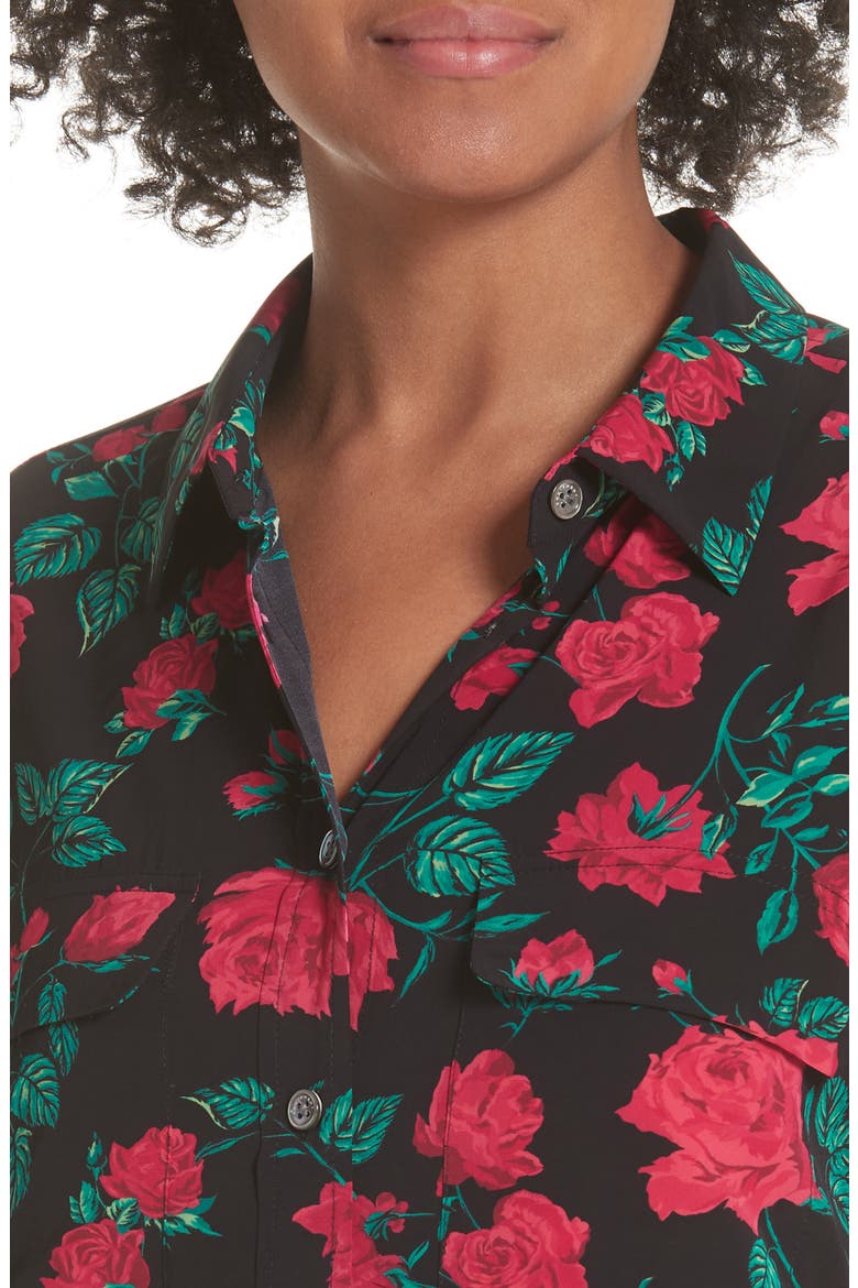 Slim Signature Floral Blouse, Alternate, color, TRUE BLACK MULTI