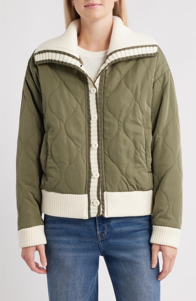 Thread & Supply Knit Collar Quilted Jacket, Alternate, color, Olive