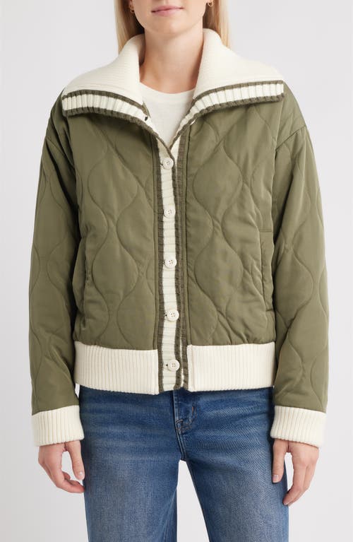 Thread & Supply Knit Collar Quilted Jacket In Green