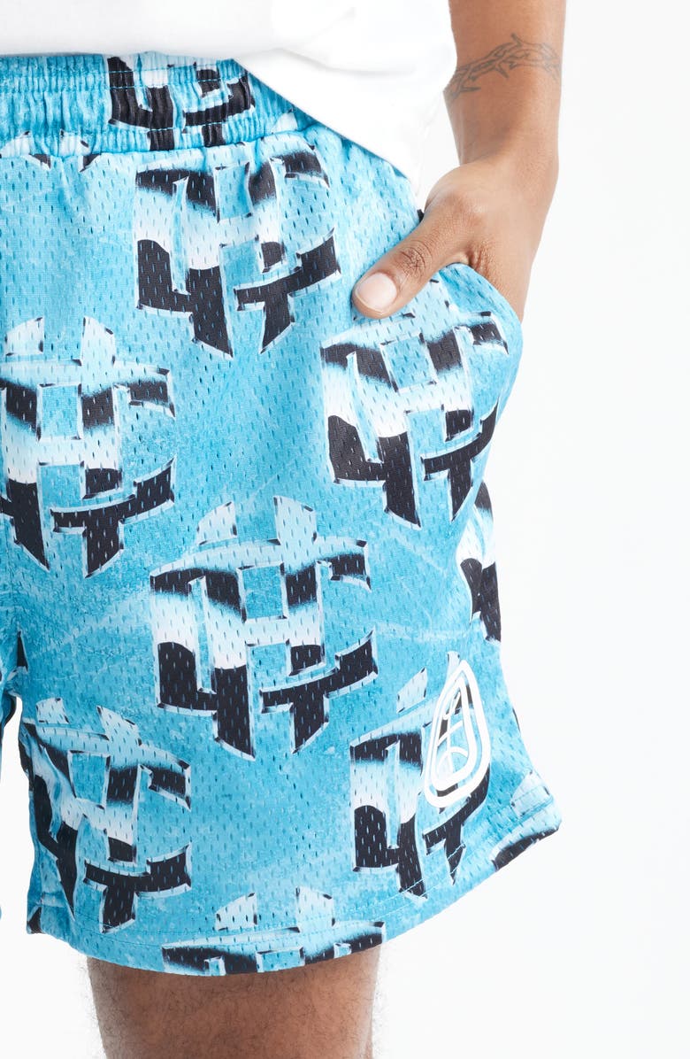 OVERTIME Cold Hearts Badge Mesh Shorts, Alternate, color, Blue