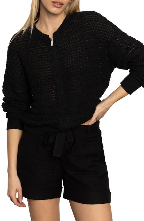 Sanctuary Open Stitch Cotton Bomber Cardigan In Black