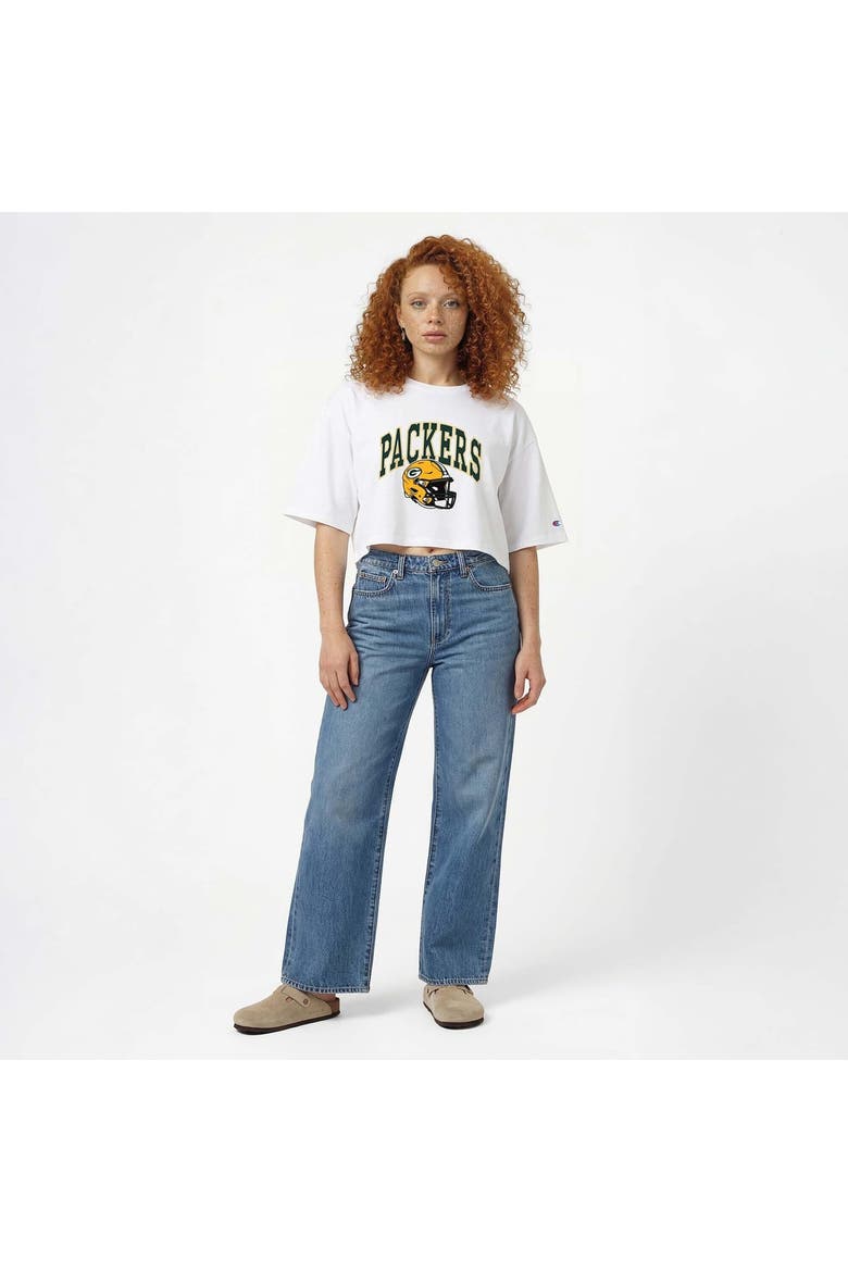 Women's Champion  White Green Bay Packers Boyfriend Cropped T-Shirt, Alternate, color, White