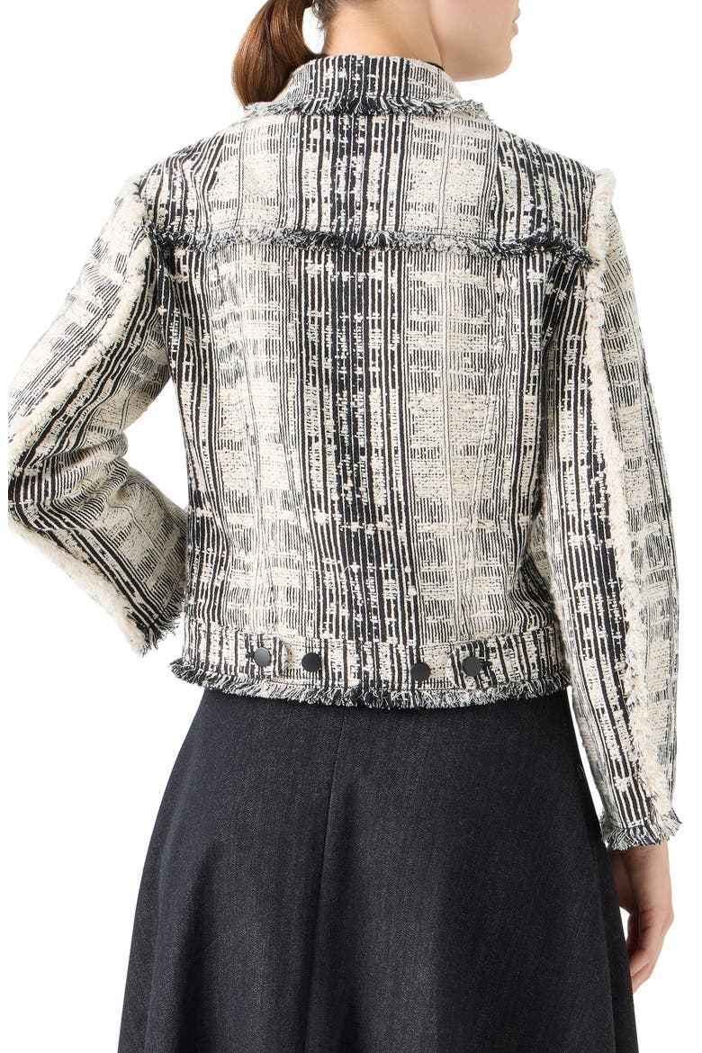 Fringe Trim Mixed Tweed Crop Jacket, Alternate, color, BLACK-IVORY